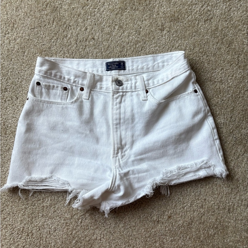 Abercrombie & Fitch White Jean Shorts Distressed Cut-Off Style